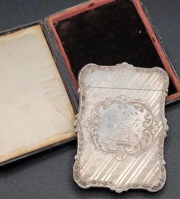 Rare American Sterling Silver c1880 Sailing Ship & Iceberg Card Case Orgnl Box - Image 1 of 4