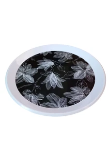 Plato decorativo de cocina de melamina vajilla para servir flores redondas blancas y negras - Imagen 1 de 5