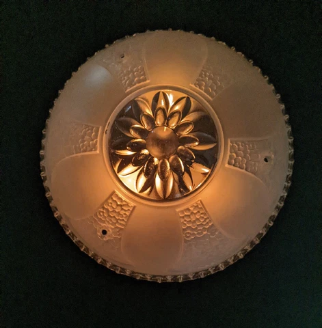 Vintage Art Deco era 10.25"glass shade for ceiling light fixture 1930s-40s clear Cover