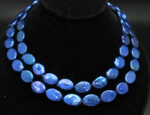 COLLAR HONORA GRANDE AZUL BRILLANTE 10-12MM MONEDA OBLONGA PERLA 36" NUEVO EN PAQUETE ¡INCREÍBLE! - Imagen 1 de 9