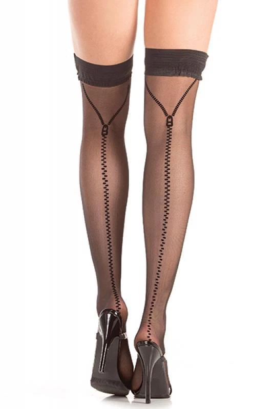 sexy BE WICKED stay up ZIPPER print SHEER zip up BACK SEAM thigh HIGHS stockings - Image 1 of 1