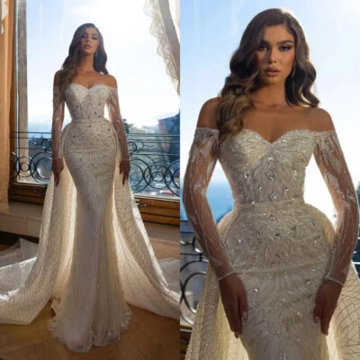 Exquisite Mermaid Wedding Dresses Beaded Bridal Gowns with Detachable Train - Image 1 of 4