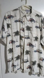 Boca Classics Mens Size XL Tall Hawaiian Beach Classic Cars Palm Tree Button Up - Picture 1 of 5