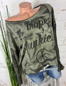 NEU ITALY LÄSSIGES SHIRT WILDLEDEROPTIK "ST. TROPEZ JUNKIES" BATIK KHAKI 36-40 - Bild 1 von 8