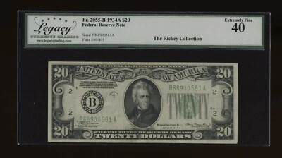 DBR 1934-A $20 FRN New York Fr. 2055-B Legacy XF-40 Serial B68900561A - Image 1 of 2