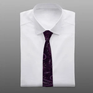 Y&G YAEB0034 Dark Purple Black Paisley Infinity Mens Jacquard Silk Skinny Tie - Picture 1 of 4