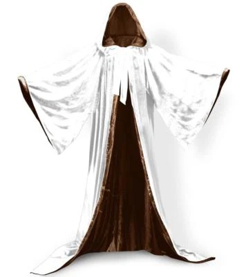 White Velvet Wizard Robe with Satin Lined Hood and Sleeves  - Image 1 of 3