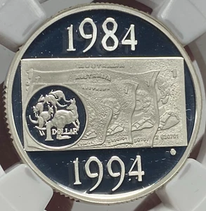 1994 AUSTRALIA $1 SILVER DOLLAR INTRO EDGE REEDED PLAIN DAN HUGHES NGC PF 70 UC - Picture 1 of 5