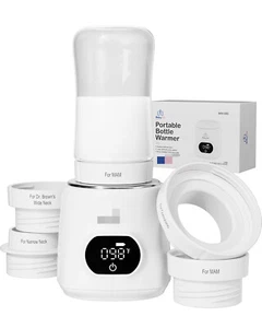 Portable Bottle Warmer, Quick Heat Bottle Warmer with 4 Adaptersula, Pearl White - Picture 1 of 8