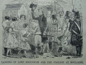 FRANCE - LORD BROUGHAM & THE ENGLISH AT BOULOGNE Original 1849 Victorian Cartoon - Picture 1 of 2