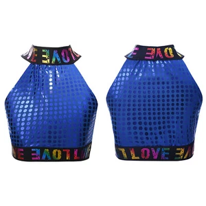 Kids Girls Outfit Performance Set Shiny Suit Elastic Band Dancewear Skirt Jazz - Picture 1 of 38