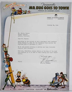 MR.BUG GOES TO TOWN - 1941 - D.FLEISCHER - Très RARE lettre ORIGINALE - USA - Imagen 1 de 7