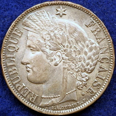 1870-A Toned Nice Grade KM-819 France Five Francs   #D0551 - Image 1 of 2