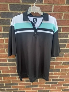 Footjoy Golf Polo Shirt Men Sz XL Polyester Spandex Black /White/Mint Green - Picture 1 of 3