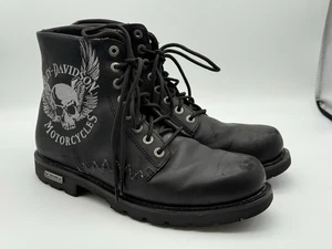 Stivali moto Harley Davidson pelle teschio ali angelo cuciti uomo 12 US - Foto 1 di 13