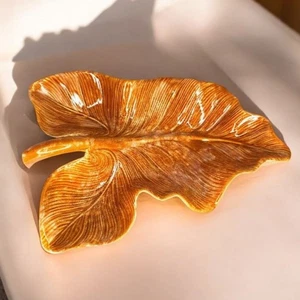 Vintage Midcentury Hull USA Detailed Orange Leaf Table Dish #63 Centerpiece Bowl - Picture 1 of 7