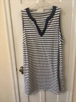 Vestido regata Lands End feminino gola V azul marinho branco natação capa 1XL - Imagem 1 de 4