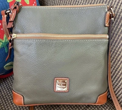 Dooney Bourke Olive Army Green Pebbled Leather Letter Carrier Crossbody Bag - Image 1 of 4