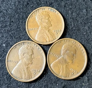 1934 D (3 Coins) Lincoln Wheat Pennies- Free Shipping - Picture 1 of 2