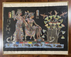 Vintage 1999 Original Ägyptisches Papyrus Papier Handbemalt Gerahmt 30" x 24 1/4" - Bild 1 von 11