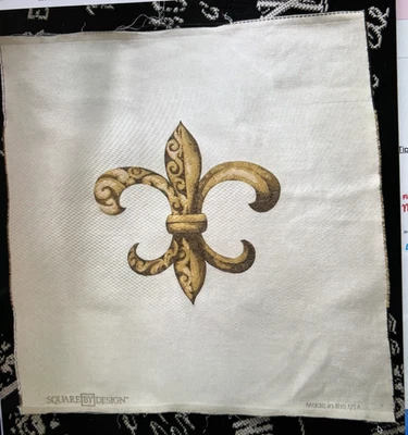 Vtg 27" SQ BY DESIGN White Gold Brown FLEUR DE LIS Wall TAPESTRY FABRIC PANEL - Image 1 of 4