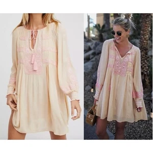 Free People Wind Willow Boho besticktes Minikleid Small Frühling Sommer Oversize - Bild 1 von 12
