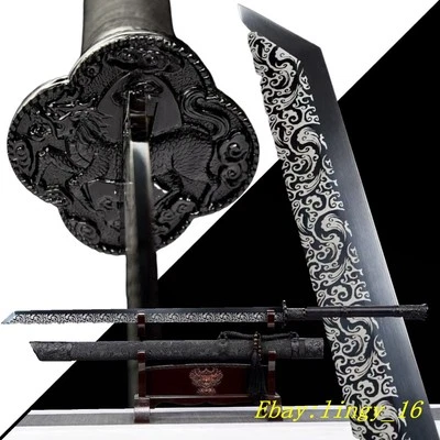 Black Kylin Broad Sword High Carbon Steel Sharp Long Handle Saber KUNGFU Big Dao Foto 1 de 4