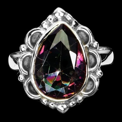 925 Sterling Silver Ring Pear Mystic Quartz 14x10mm Gemstone Jewelry Size 7 - Image 1 of 4