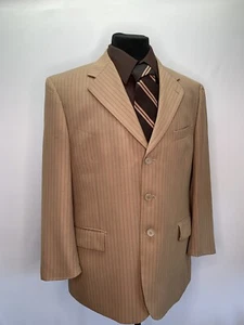 Men's 42 S Vinci Suit Coat/ Jacket Beige/ Tan Rayon & Viscose Designed In Italy - Picture 1 of 12