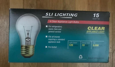 SLI LIGHTING 15W 130V CLEAR A15 E26-MEDIUM,4 CLEAR APPLIANCE LIGHT BULB IN CASE - Image 1 of 2