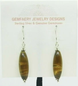 Sterling Silver Natural TIGER'S EYE Gemstone Dangle Earrings...Handmade USA - Picture 1 of 6