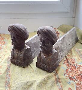 Antique Cast Iron French North African Zouave Soldiers Firedogs Andiron Men Set
