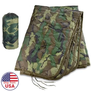 Tactical Army Woodland Water Repellent Quilted Blanket Camping Shooting Hunting - Picture 1 of 8