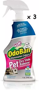OdoBan Pet Solutions Oxy Stain Remover Pet Eliminates Odors 32 oz Spray Pack of3 - Picture 1 of 4