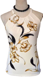 White House Black Market - tailliertes figurbetontes Neckholder-Top schwarz ecru weiß Blumen XS - Bild 1 von 6