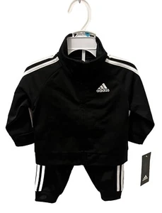 NWT Adidas 6 Months Boys Black Track Suit Jacket Pants Set Classic White Stripes - Picture 1 of 7