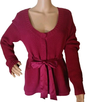 ELLE WOMENS SWEATER CRANBERRY MAROON RED SIZE M L/S SATIN TIE FRONT KNIT HOLIDAY - Image 1 of 4