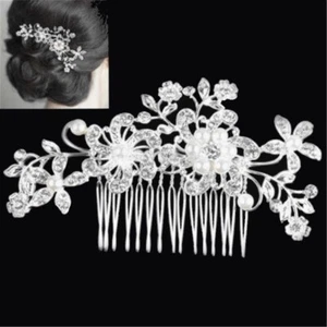 Wedding Hair Clip Side Comb Gesteck Bridal Metal Beads Rhinestone Silver - Picture 1 of 1
