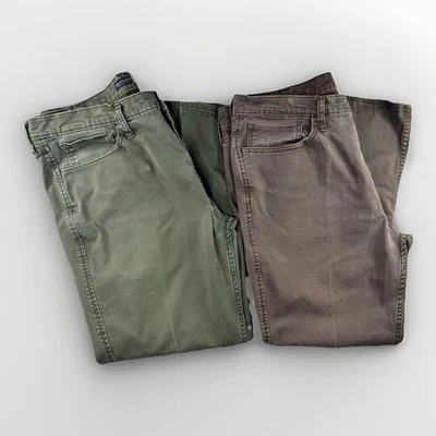 批量 2 件 Dockers 男式直筒裤绿色灰色弹力休闲裤 38x29 — 第 1/4 张图片