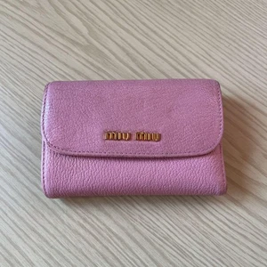 Miu Leather Trifold Wallet Rose Madras Used - Picture 1 of 8