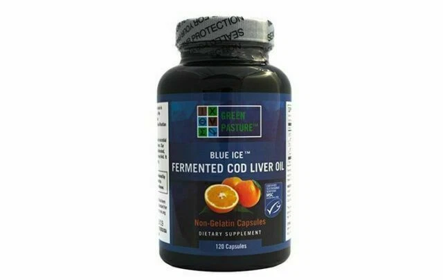 Green Pasture Products Blue Ice Fermented Cod Liver Oil Capsules, Orange - 120 Count
