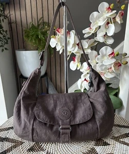 Lovely KIPLING BROWN MEDIUM ZIPPED SHOULDER BAG No Monkey - Picture 1 of 12