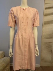 Vtg Leslie Fay Pretty Woman Style Dress Pink With Faux Pearl Detail EUC Sz 4P - Picture 1 of 11