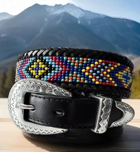 Brighton Beaded Full Grain Leather Belt Size 34 M41003 List $86 Rare Find! - Picture 1 of 4