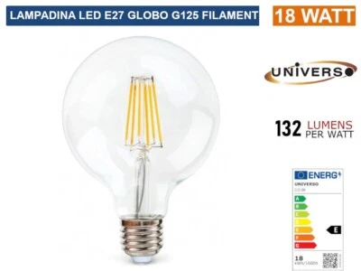 LAMPADINE LED E27 a Filamento Bulbo Globo 18W Luce Calda 2380 Lumens G125 - Immagine 1 di 2