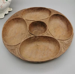 Wooden Carved Nibbles Snack Bowl Kashmir Walnut Wood Leaf Hand Made  - Picture 1 of 7
