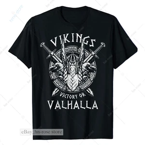 Vikings Victory or Valhalla Gift Tee Odin Norse Nordic Mythology Culture T-Shirt - Picture 1 of 5