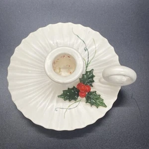Holt Howard Christmas Candle Holder with Holly leaves & berries Repaired - Picture 1 of 5