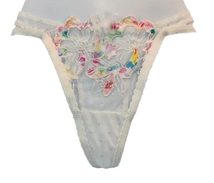 For Love & Lemons Women`s White Thong Panty Size XXS NWOT Floral Sexy Mesh Fairy - Picture 1 of 4