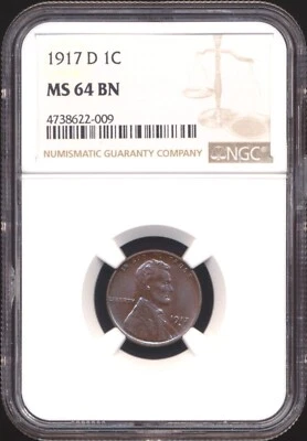 1917-D Lincoln Cent NGC MS 64 BN *TONING* - Image 1 of 2